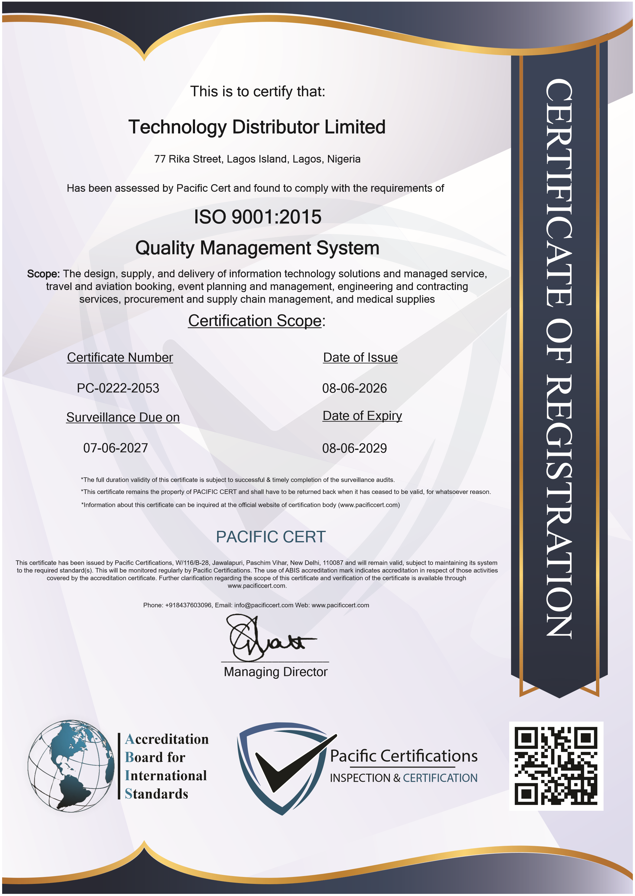 ISO 9001 certificate — Quality Management